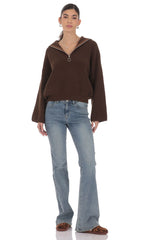 Knit Quarter-Zip Jumper in Brown