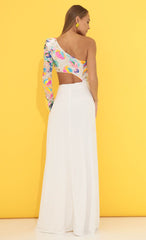 One Shoulder Sequin Maxi Dress in White