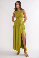 Nightbloom Halter Maxi Dress Olive