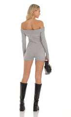 Knit Off Shoulder Romper in Grey
