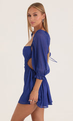 Shimmer Chiffon Open Back Dress in Blue