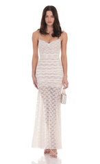 Lace Ruched Mermaid Dress in White