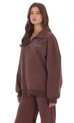 Quarter Zip-Up Jumper in Brown