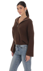 Knit Quarter-Zip Jumper in Brown