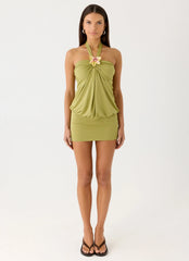 Marimae Halter Mini Dress Olive