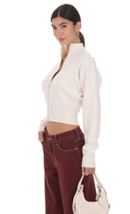Knit Mock Neck Zip-Up Cardigan in Ivory