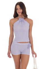Crochet Rosette Halter Top in Lavender