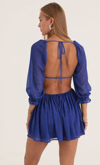 Shimmer Chiffon Open Back Dress in Blue