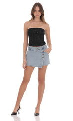 Overlap Button Denim Skirt in Light Blue