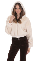 Fuzzy Zip-Up Hoodie in Ivory