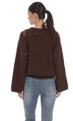 Knit Quarter-Zip Jumper in Brown