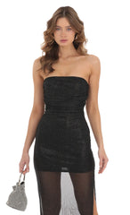 Shimmer Mesh Strapless Maxi Dress in Black