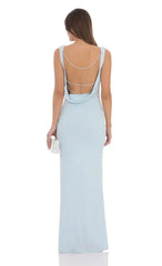 Pearl Open Back Maxi Dress In Light Blue