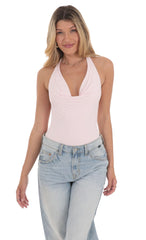 Cowl Neck Bodysuit in Pink