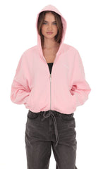 Cropped Fleece Zip-Up Hoodie in Pink