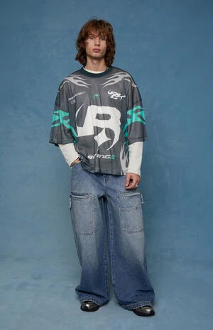 Pacsun Ryder Ultra Baggy Jeans Zippered Medium Blue