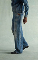 RARE DNM EDIT Tinted Medium Blue Studded Extreme Baggy Jeans