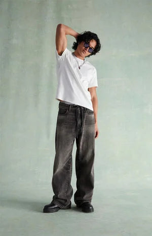 RARE DNM EDIT Tinted Black Washed Drawstring Extreme Baggy Jeans