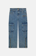 WeSC Medium Blue Baggy Denim Zipper Cargo Pants
