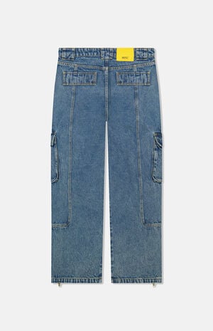 WeSC Medium Blue Baggy Denim Zipper Cargo Pants