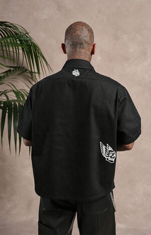 DARC SPORT ATHLETICS Zip Up Short Sleeve Cropped Oversized Shirt