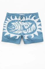 Pacsun Blue Logo Seersucker 4.5" Swim Trunks