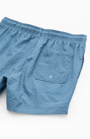 Pacsun Blue Logo Seersucker 4.5" Swim Trunks