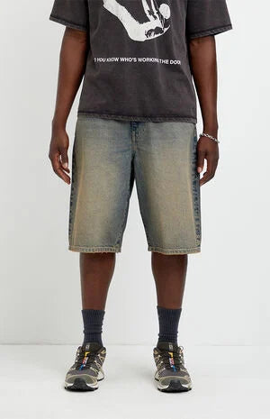 Pacsun Austin Extreme Baggy Jean Shorts Dark Blue Tint