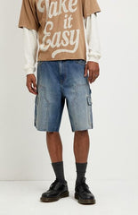 Pacsun Parker Baggy Jean Shorts Cargo Carpenter Medium Blue
