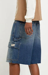 Pacsun Parker Baggy Jean Shorts Cargo Carpenter Medium Blue