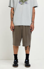 Pacsun Washed Brown Fleece Raw Baggy Sweat Shorts