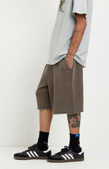 Pacsun Washed Brown Fleece Raw Baggy Sweat Shorts