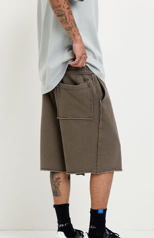 Pacsun Washed Brown Fleece Raw Baggy Sweat Shorts