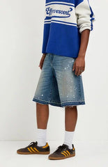 Pacsun Austin Extreme Baggy Jean Shorts Paint Splatter Medium Blue