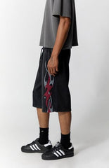 Pacsun Washed Black Fleece Graphic Baggy Sweat Shorts