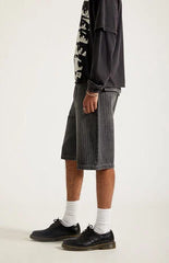 Pacsun Austin Extreme Baggy Jean Shorts Pinstripe Washed Black