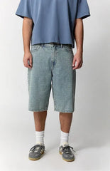 Pacsun Austin Extreme Baggy Jean Shorts Textured Slub Light Blue