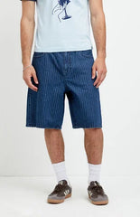 Pacsun Parker Baggy Jean Shorts Striped Dark Blue