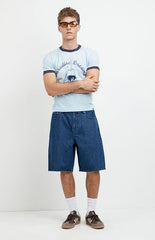 Pacsun Parker Baggy Jean Shorts Striped Dark Blue