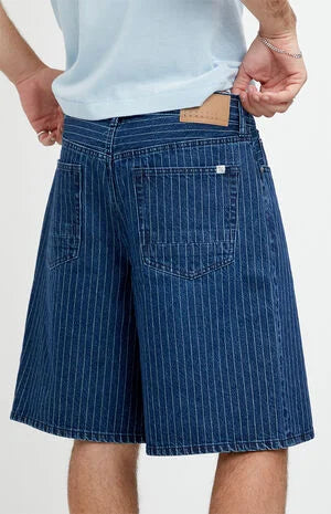 Pacsun Parker Baggy Jean Shorts Striped Dark Blue