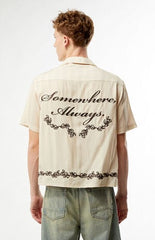 Pacsun Tan Somewhere Always Striped Camp Shirt