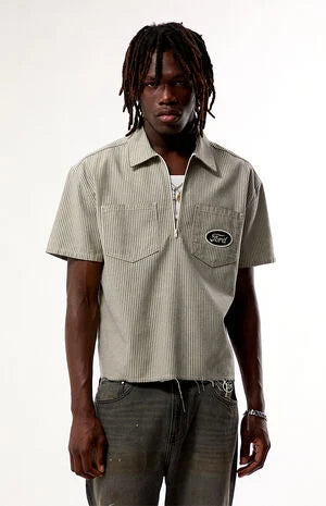 FORD Black and Cream Striped Quater Zip Shirt
