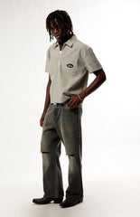 FORD Black and Cream Striped Quater Zip Shirt