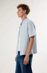 Pacsun Blue Striped Boxy Short Sleeve Button Down Shirt