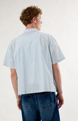 Pacsun Blue Striped Boxy Short Sleeve Button Down Shirt