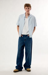 Pacsun Blue Striped Boxy Short Sleeve Button Down Shirt