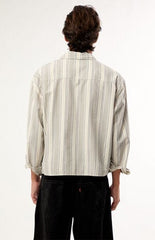 Pacsun Cream Striped Noto Long Sleeve Cropped Shirt