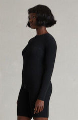 Fear of God ESSENTIALS Women's Vintage Black Signature Ribbed Knit Long Sleeve Zip Up Top