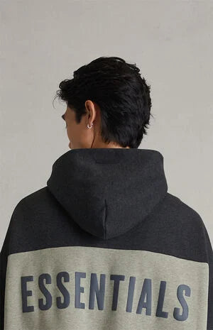 Fear of God ESSENTIALS Iron Grey Heather Paneled Cropped Relaxed Hoodie