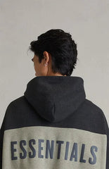 Fear of God ESSENTIALS Iron Grey Heather Paneled Cropped Relaxed Hoodie